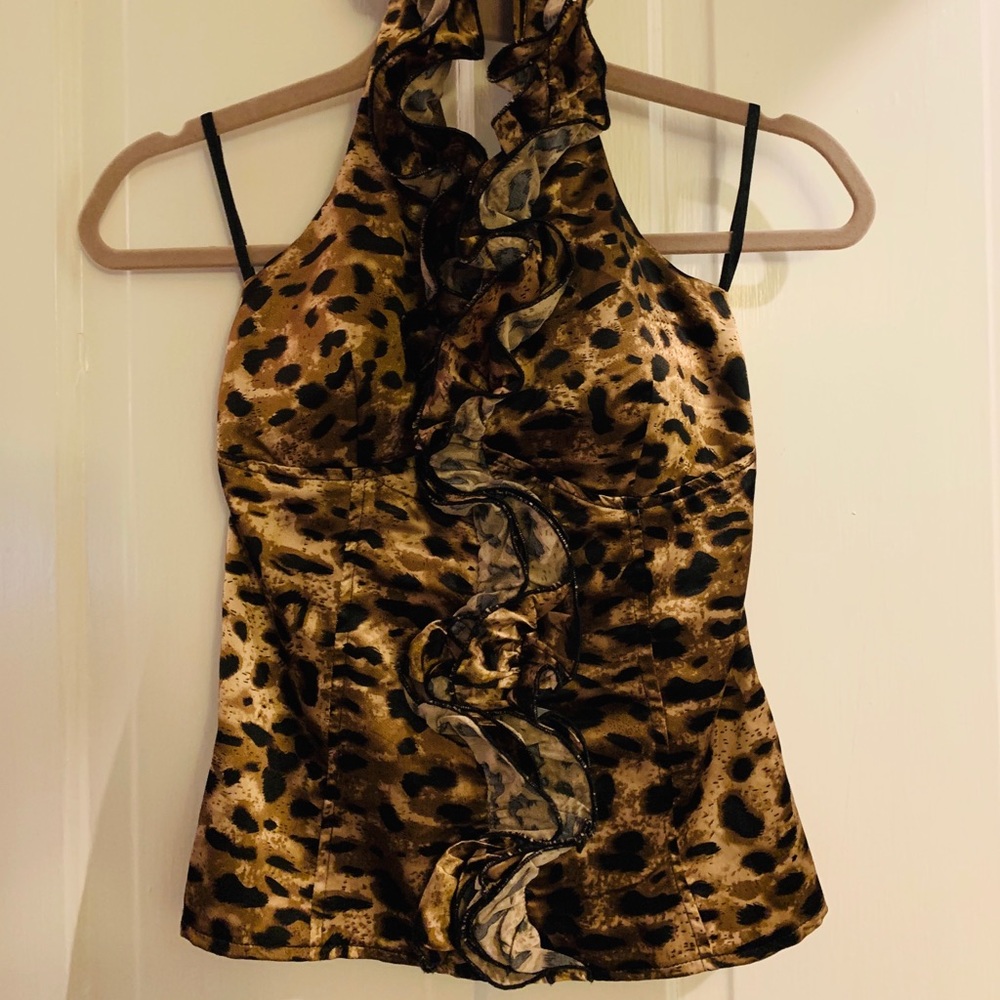 Silky leopard halter top